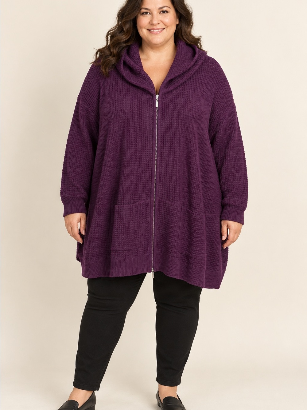 Roaman's Deep Purple Hooded Zip Cardigan 42/44 or 6X